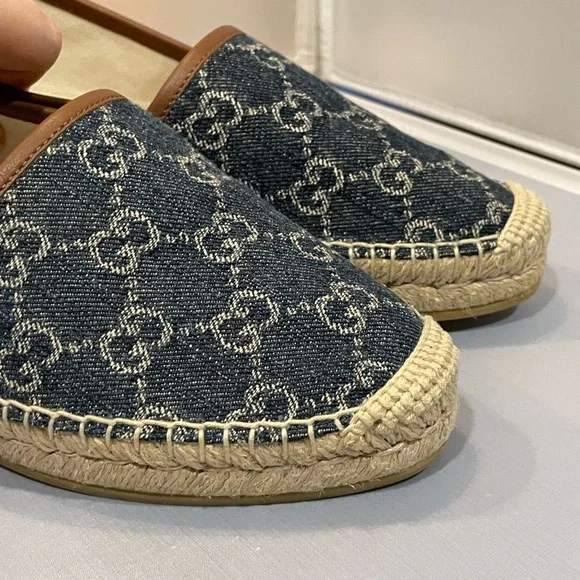 EUC Gucci Sz IT 39.5/US 8.5 GG Blue Denim Leather Espadrilles Flats Shoes Auth! - Picture 11 of 11